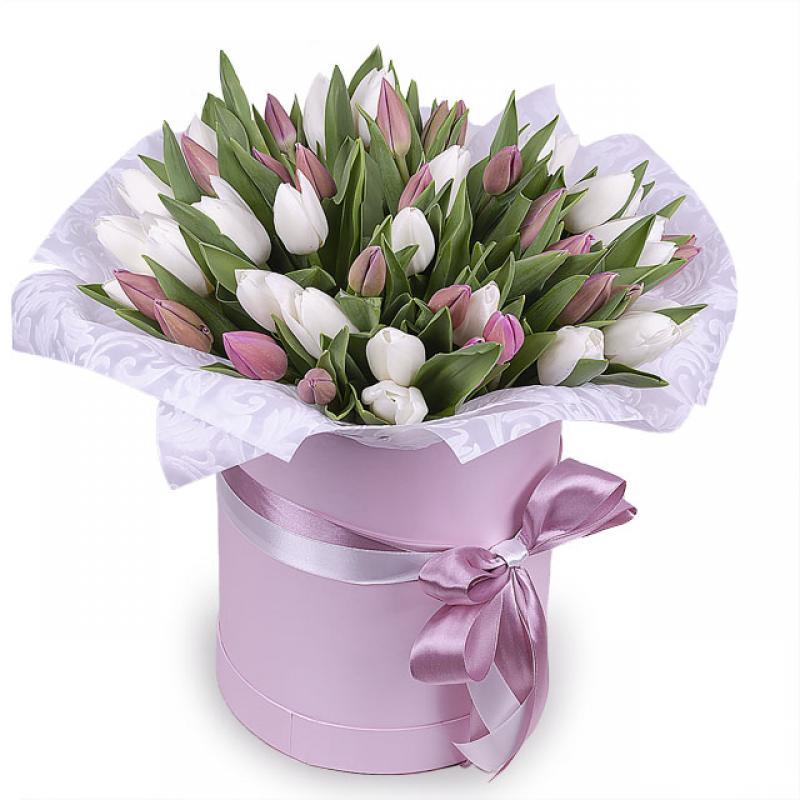 Lavender and White Tulips Box - Florist London