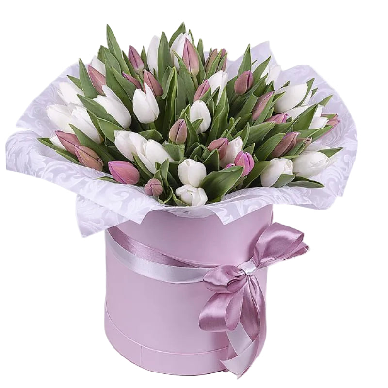 Lavender and White Tulips Box - Florist London