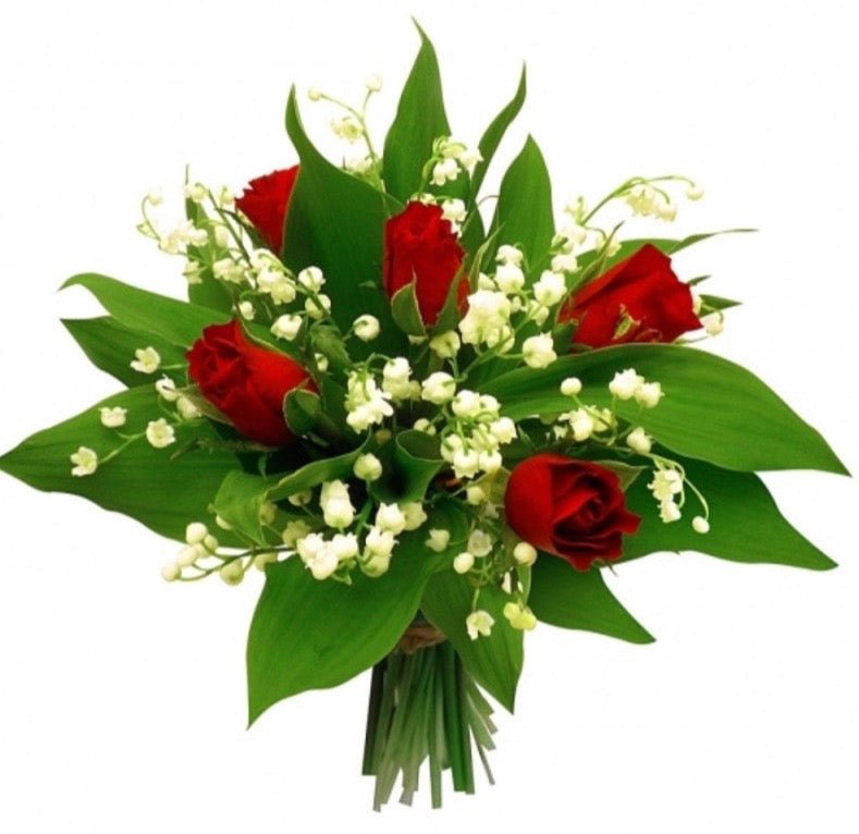 Lily of the Valley and Red Roses Bouquet - Florist London