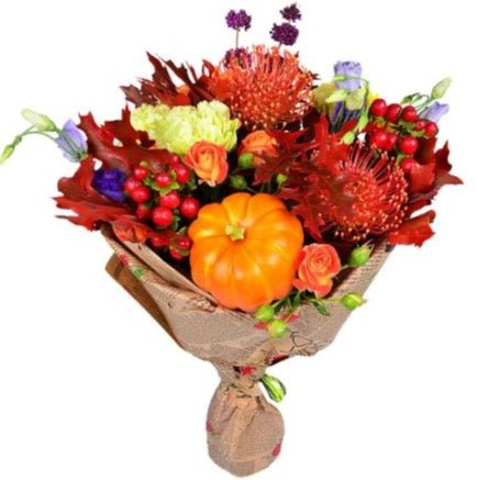 Orange and Red Bouquet with Pumpkin - Florist London