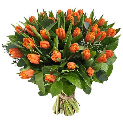 Orange Tulips with Greenery Bouquet - Florist London