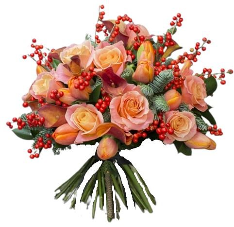 Peach and Red Berry Bouquet - Florist London