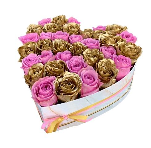Pink and Gold Roses Box - Florist London