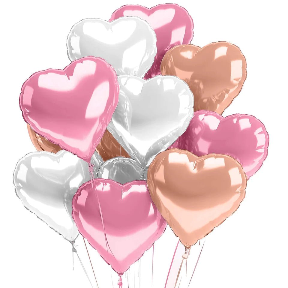 Pink and Rose Gold and Silver Hearts Helium Balloons Bouquet - Florist London