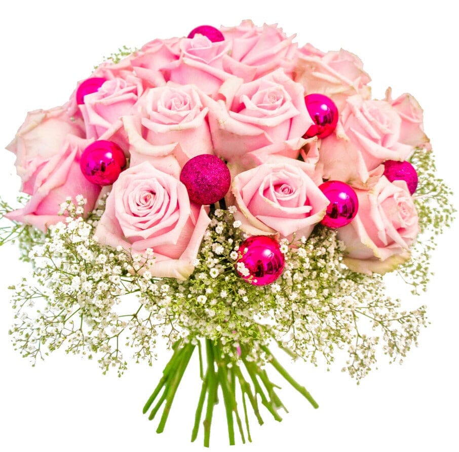 Pink Roses with Baubles Bouquet - Florist London