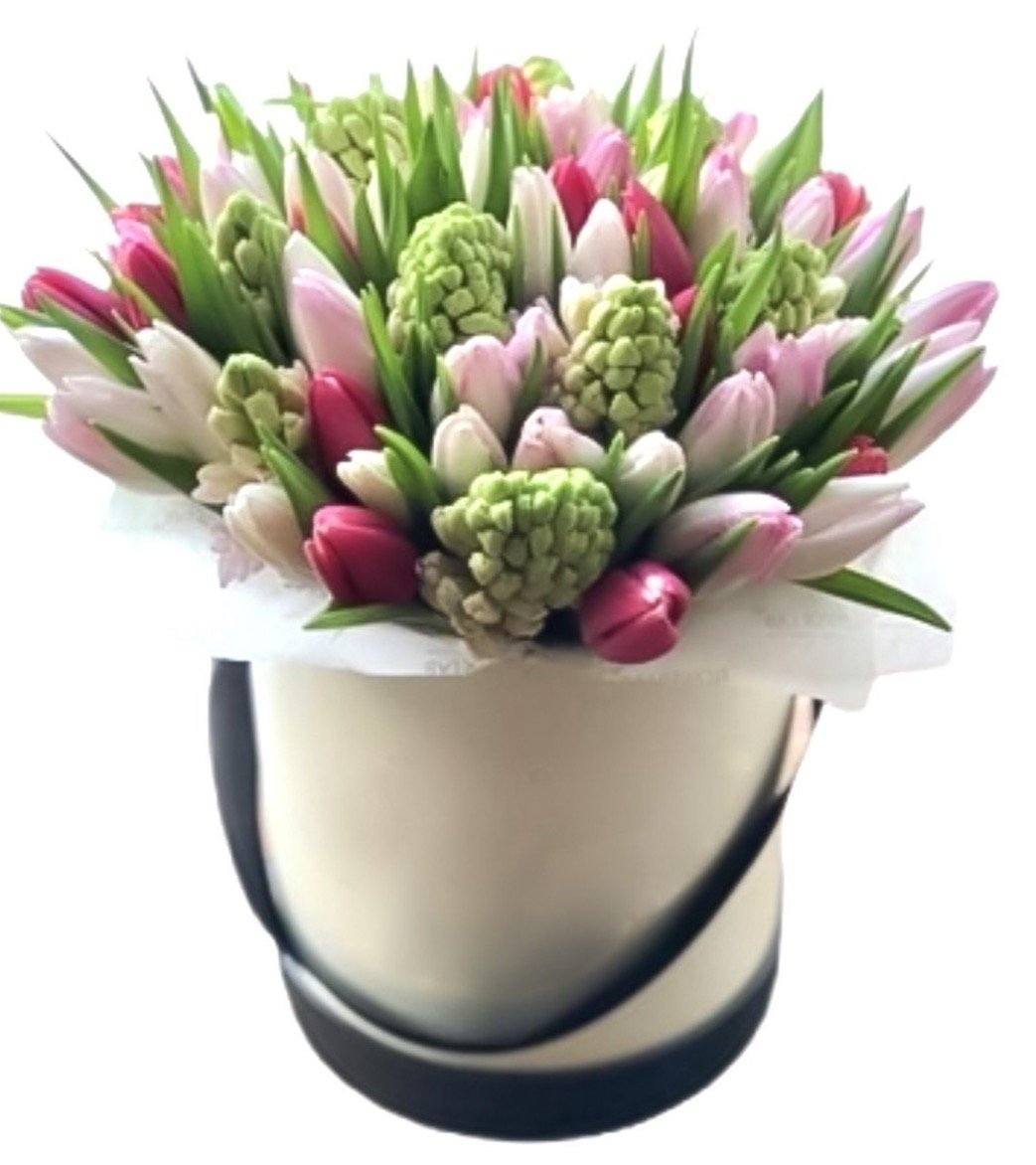 Pink Tulips and Hyacinths Box - Florist London