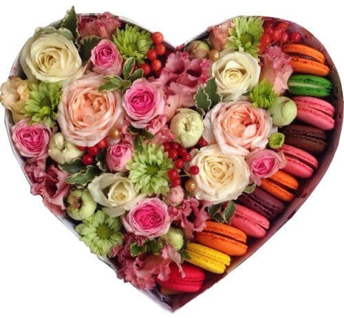 Pretty Pink Flowers Box with Macaroons - Florist London