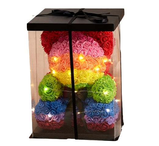Rainbow Rose Flower Teddy Bear with LED Lights