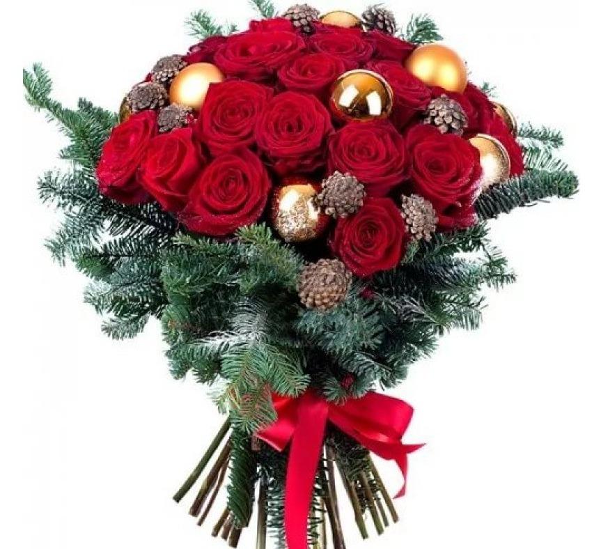 Red Roses with Baubles Bouquet - Florist London