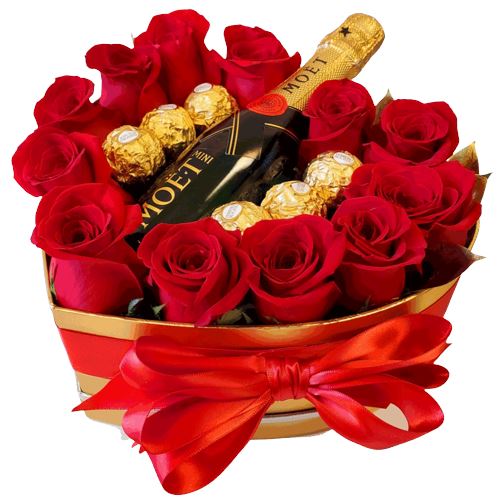 Roses and Champagne Box with Chocolate - Florist London