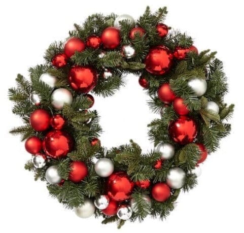 Silver and Red Baubles Holiday Wreath - Florist London