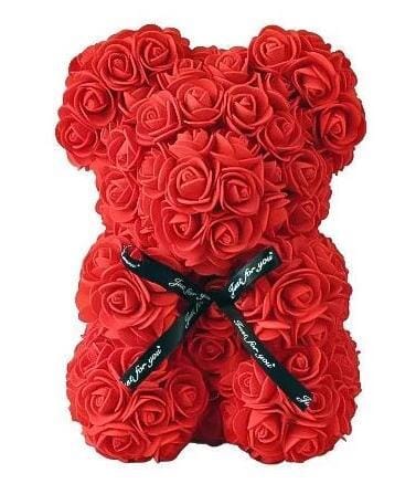 Small Red Rose Forever Flower Teddy Bear - Florist London