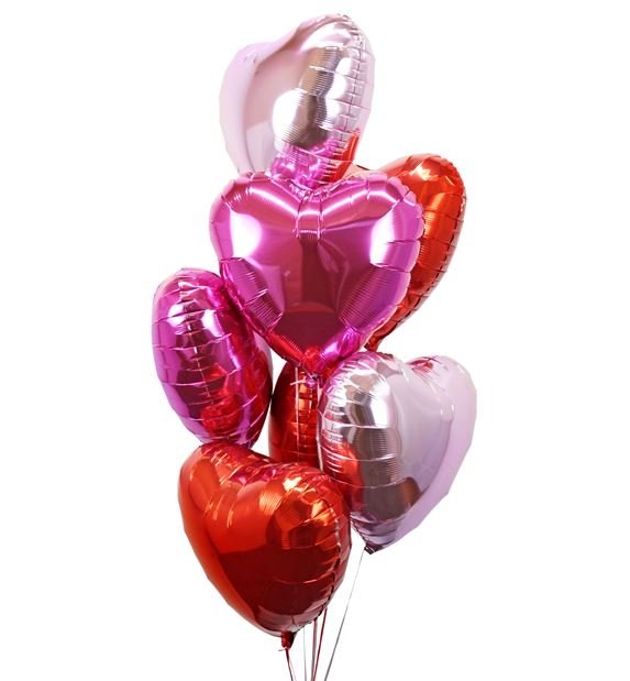 Three Colours Hearts Gift Helium Balloons - Florist London