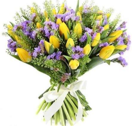 Tulips with Purple Limonium Bouquet - Florist London