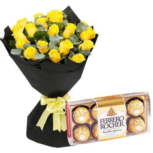 Yellow Roses and Ferrero Rocher - Florist London
