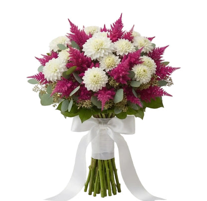 Bouquet of White Dahlia and Celosia