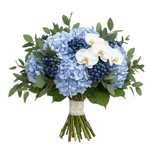 Blue Hydrangea and Phalaenopsis Luxury Garden Bouquet