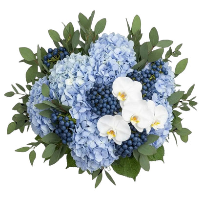 Blue Hydrangea and Phalaenopsis Luxury Garden Bouquet