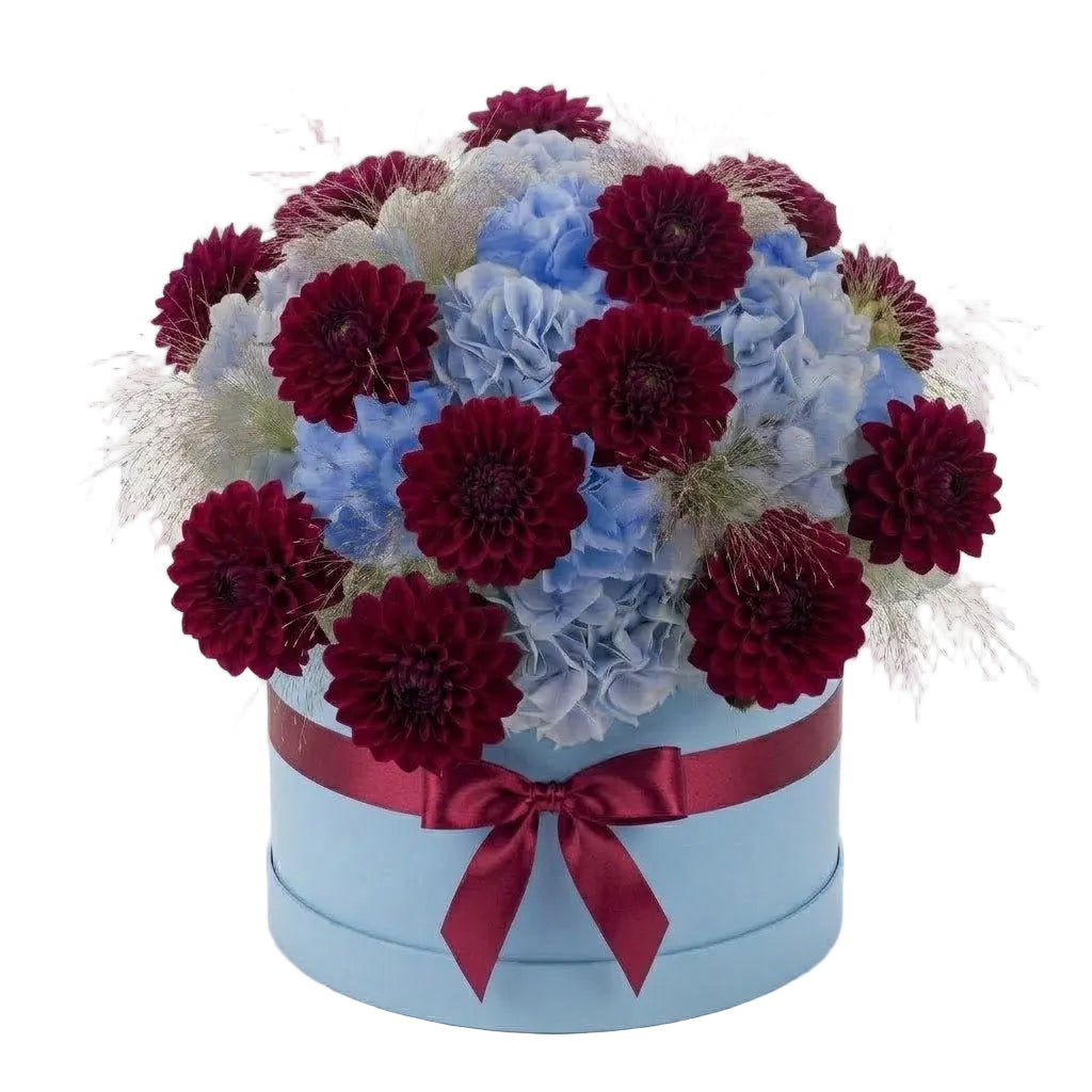 Blue Hydrangea with Dahlia Premium Box