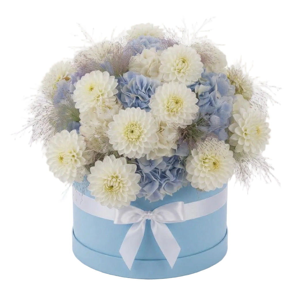 Blue Hydrangea with Dahlia Premium Box