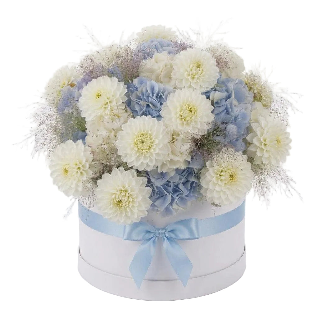 Blue Hydrangea with Dahlia Premium Box