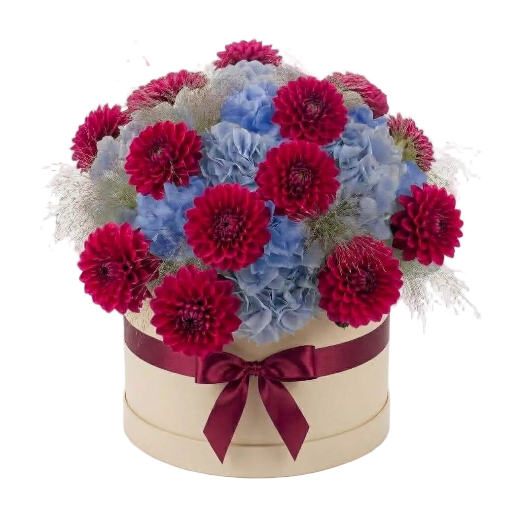Blue Hydrangea with Dahlia Premium Box