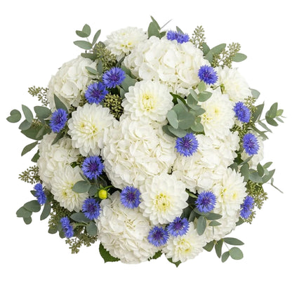 Bouquet of Hydrangea and Dahlia with Cornflowers