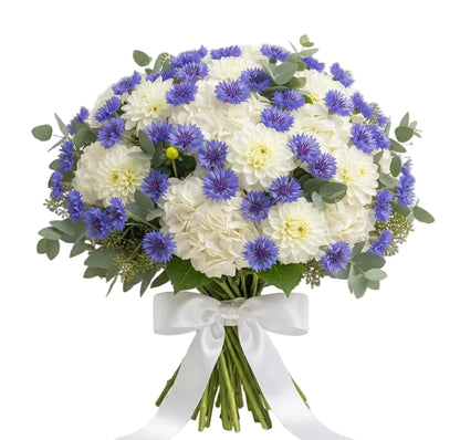 Bouquet of Hydrangea and Dahlia with Cornflowers