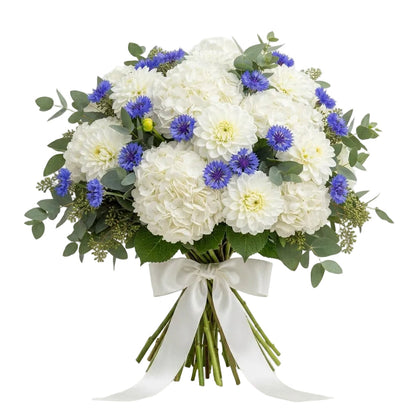 Bouquet of Hydrangea and Dahlia with Cornflowers