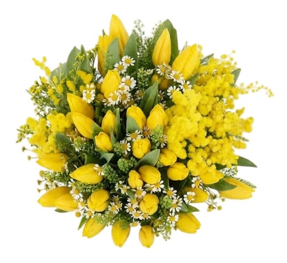Bouquet of Mimosa & Tulips with Tanacetum