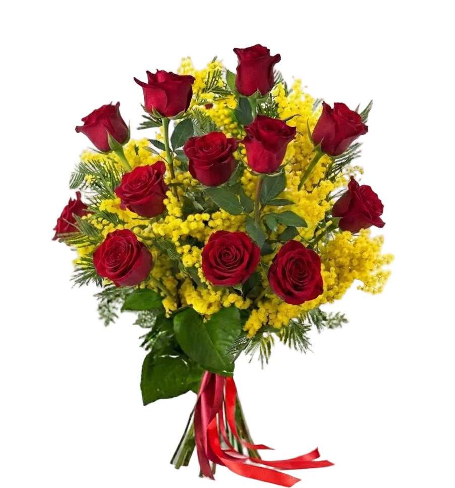 Bouquet of Mimosa and Roses