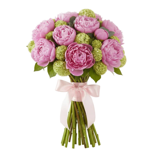 Bouquet of Pink Peonies and Viburnum