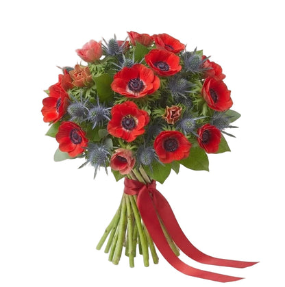 Bouquet of Red Anemone with Eryngium