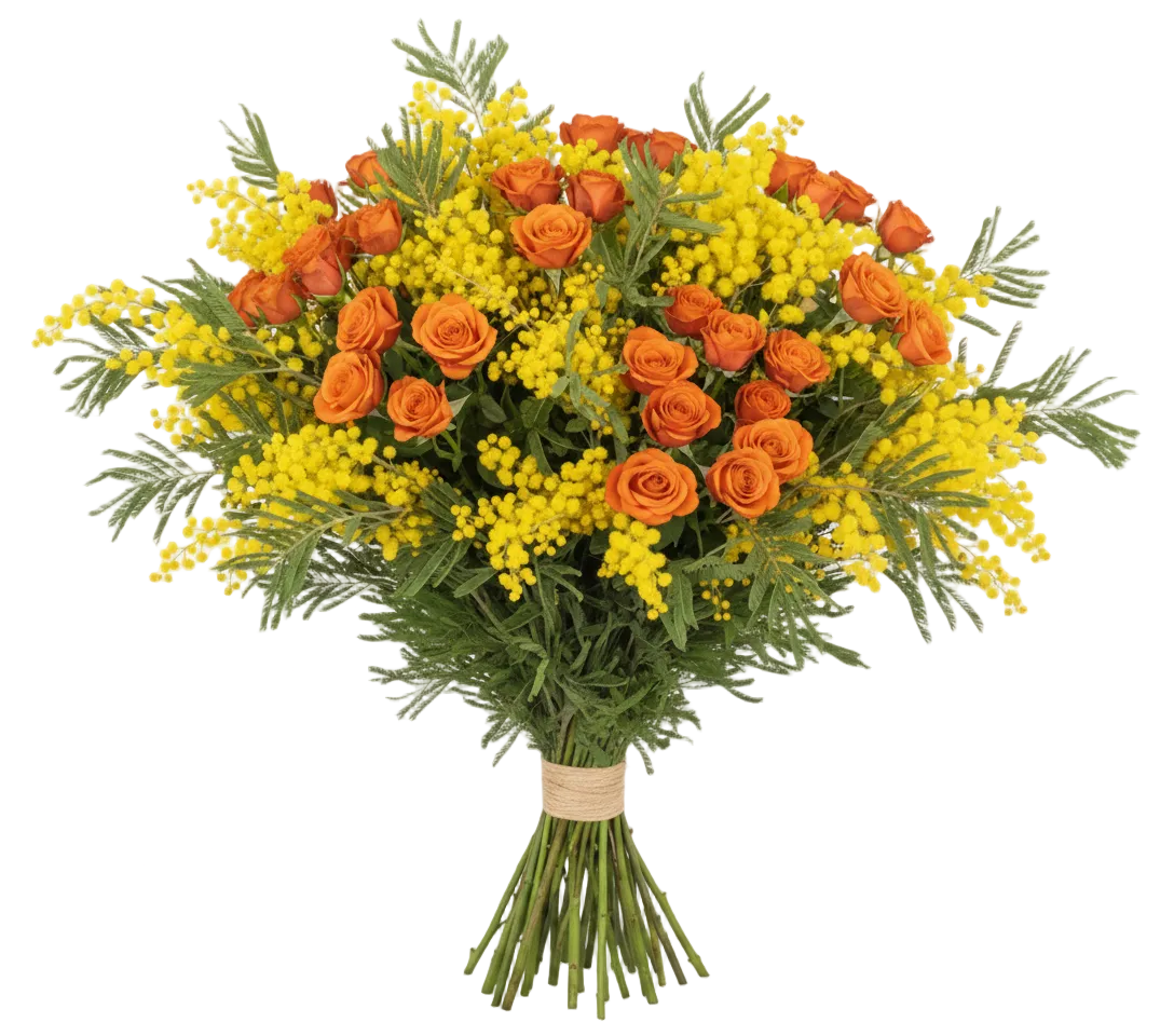 Bouquet of Spray Roses with Mimosa