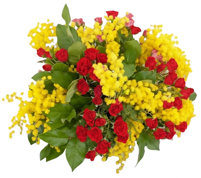 Bouquet of Spray Roses with Mimosa