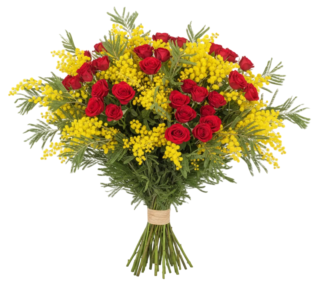 Bouquet of Spray Roses with Mimosa