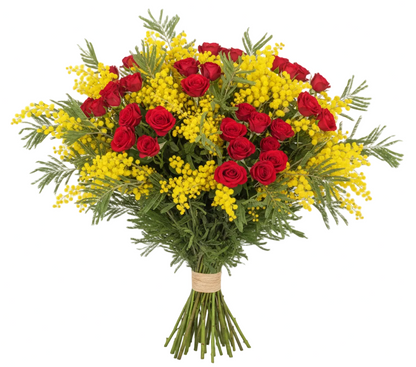 Bouquet of Spray Roses with Mimosa