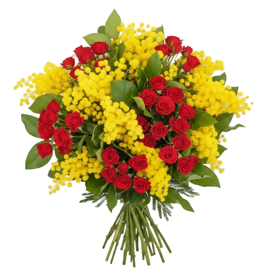 Bouquet of Spray Roses with Mimosa