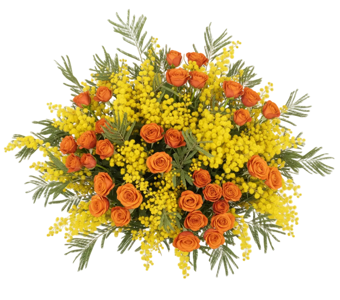 Bouquet of Spray Roses with Mimosa
