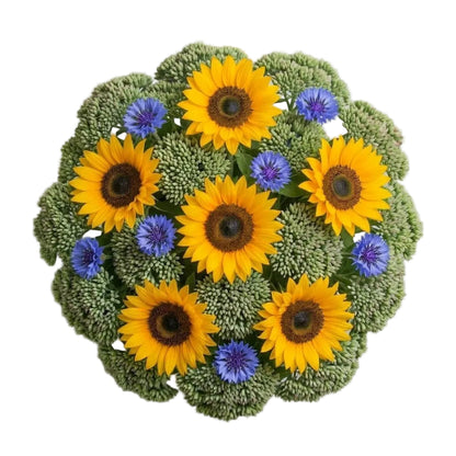 Bouquet of Sunflowers with Cornflowers and Sedum