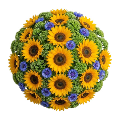 Bouquet of Sunflowers with Cornflowers and Sedum