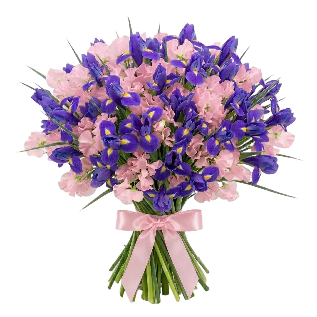 Bouquet of Sweet Peas and Blue Irises