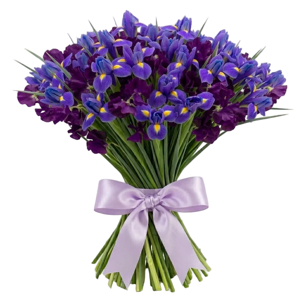 Bouquet of Sweet Peas and Blue Irises