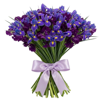 Bouquet of Sweet Peas and Blue Irises