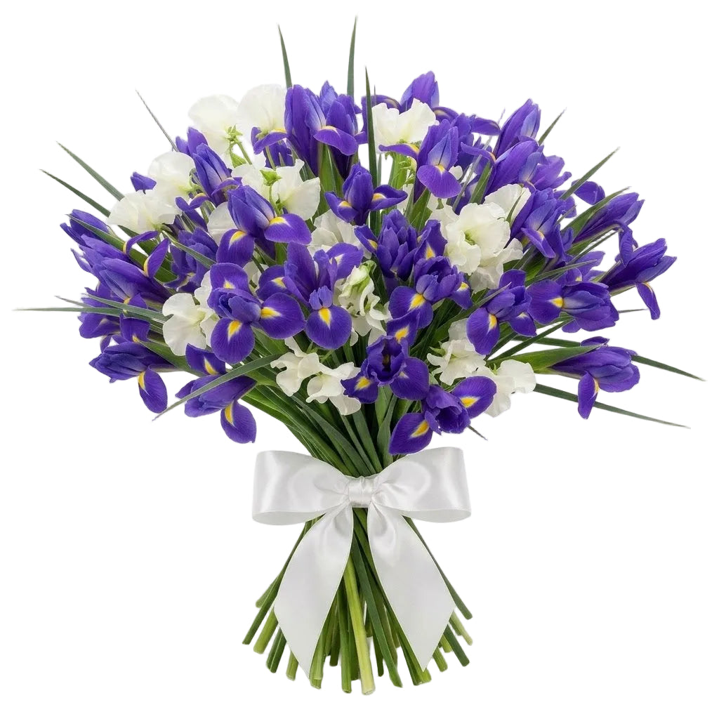 Bouquet of Sweet Peas and Blue Irises