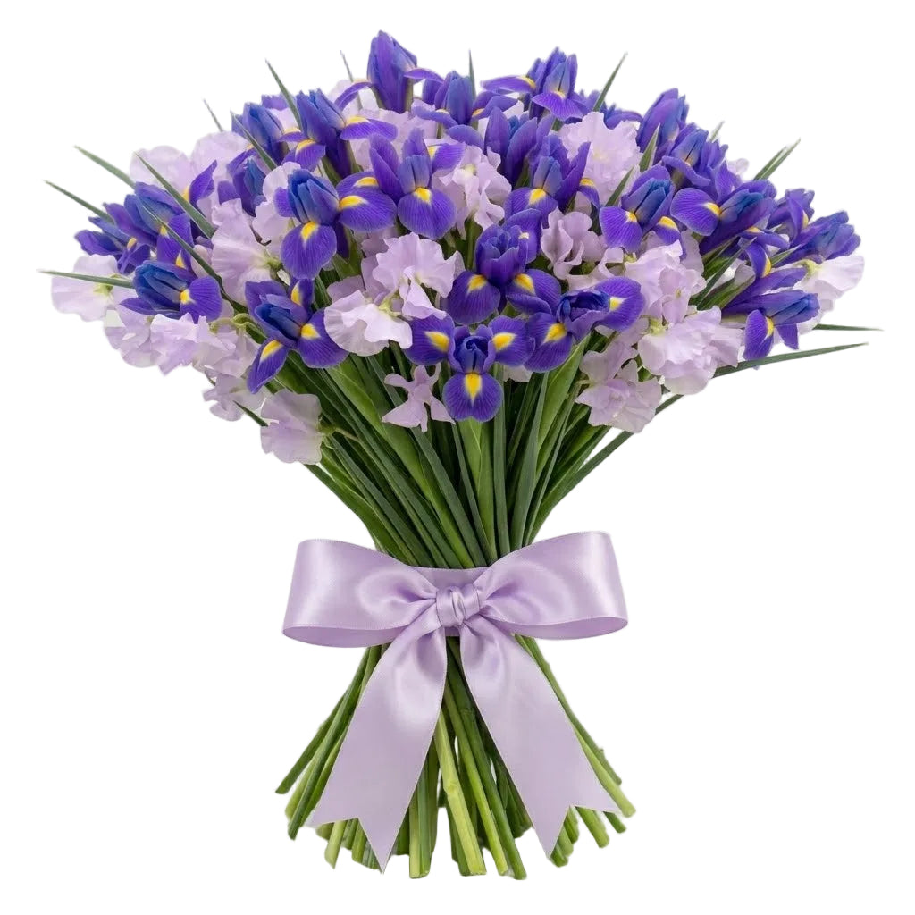 Bouquet of Sweet Peas and Blue Irises
