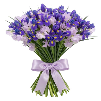 Bouquet of Sweet Peas and Blue Irises