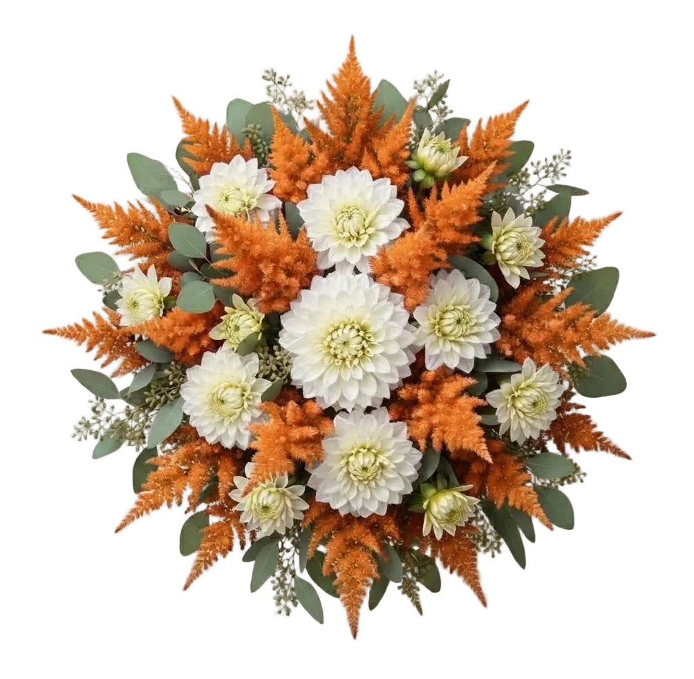 Bouquet of White Dahlia and Celosia