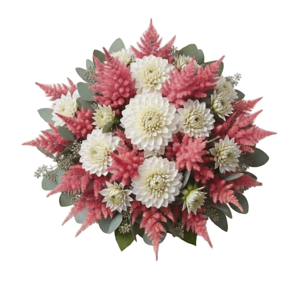 Bouquet of White Dahlia and Celosia