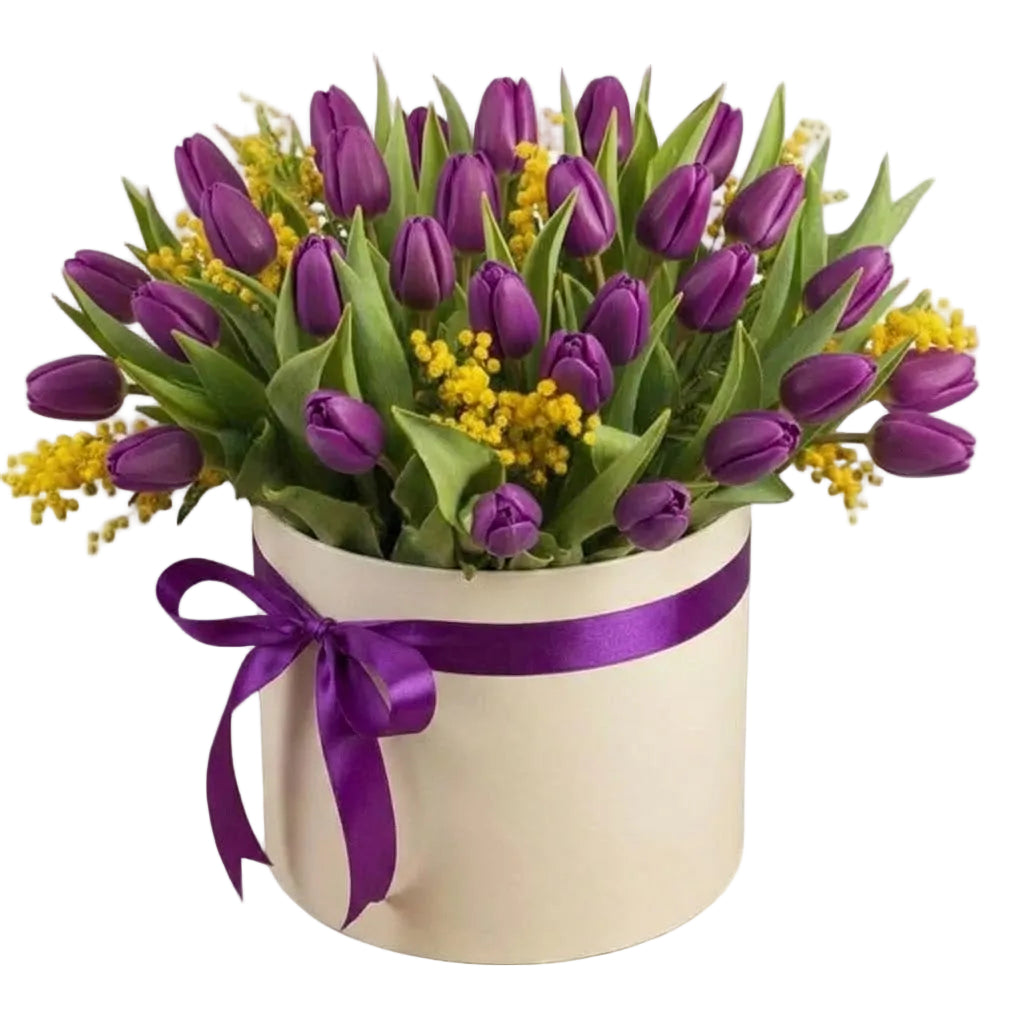 Box of Tulips and Mimosa